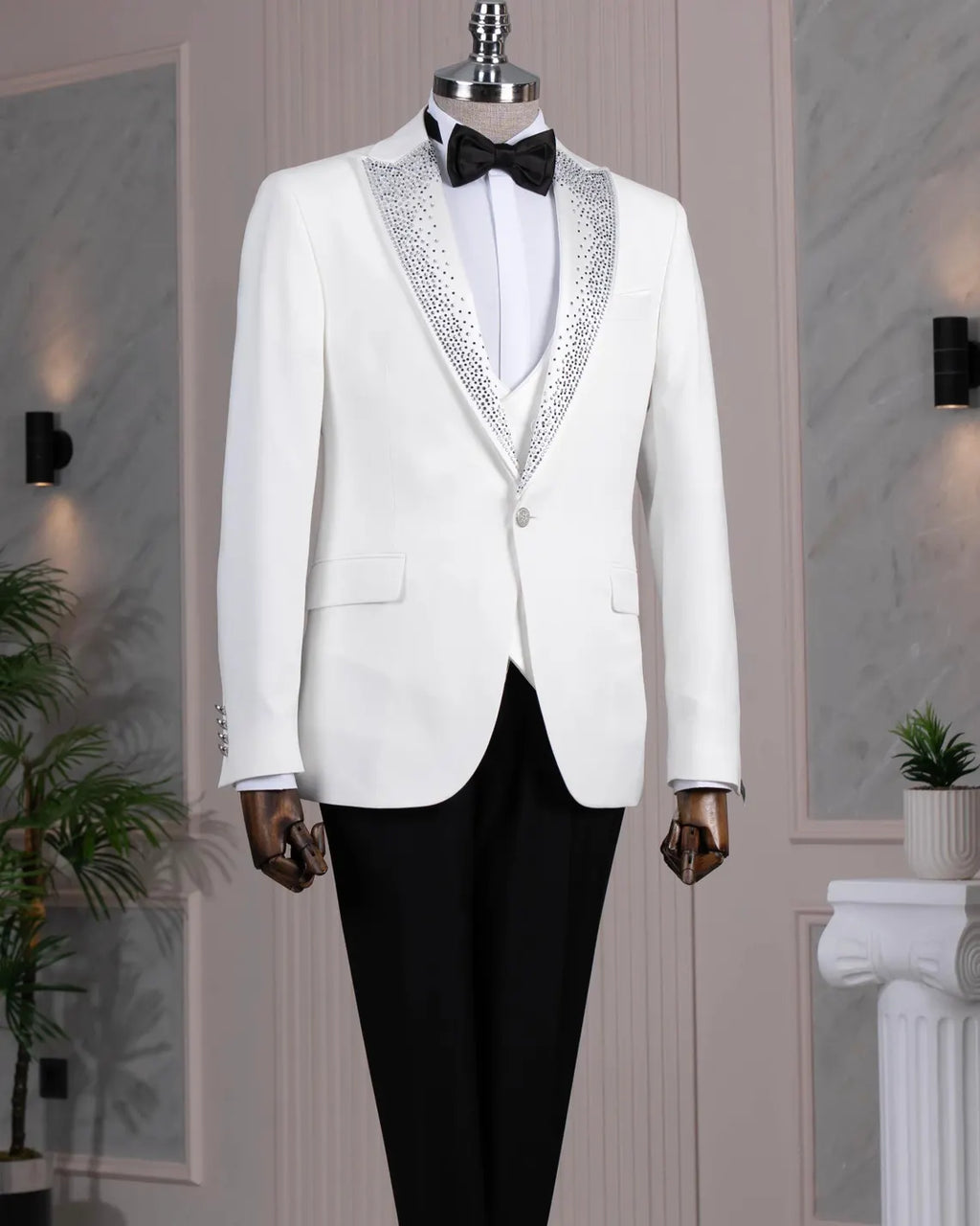 Men's White Italian Tuxedo Suit Slim Fit Peak Lapel Wedding Groom Outfit