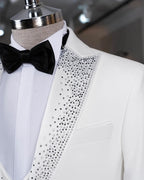 Men's White Italian Tuxedo Suit Slim Fit Peak Lapel Wedding Groom Outfit