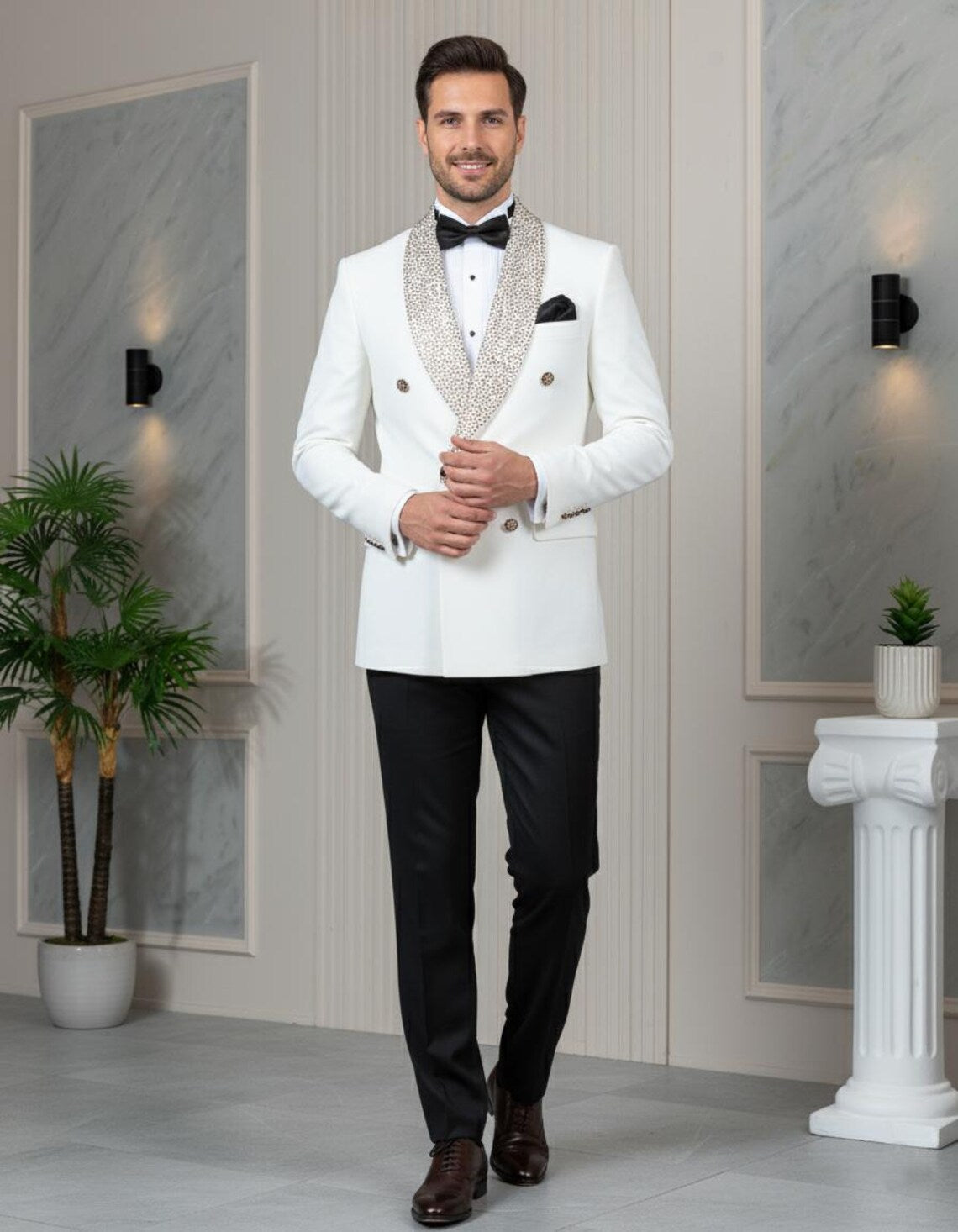 White Slim Fit Suit Men's 2 Piece Shawl Lapel Wedding Suit