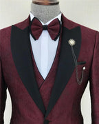 Burgundy Red Slim Fit Tuxedo Men's 3 Piece Wedding Suit
