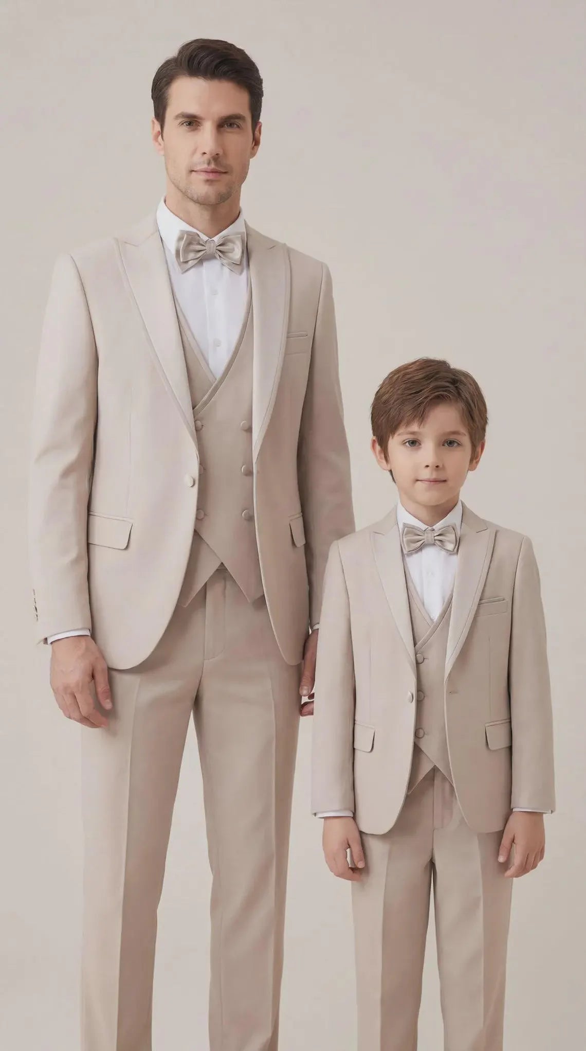 Beige Father & Son Tuxedo Set – Italian Slim Fit 3 Piece