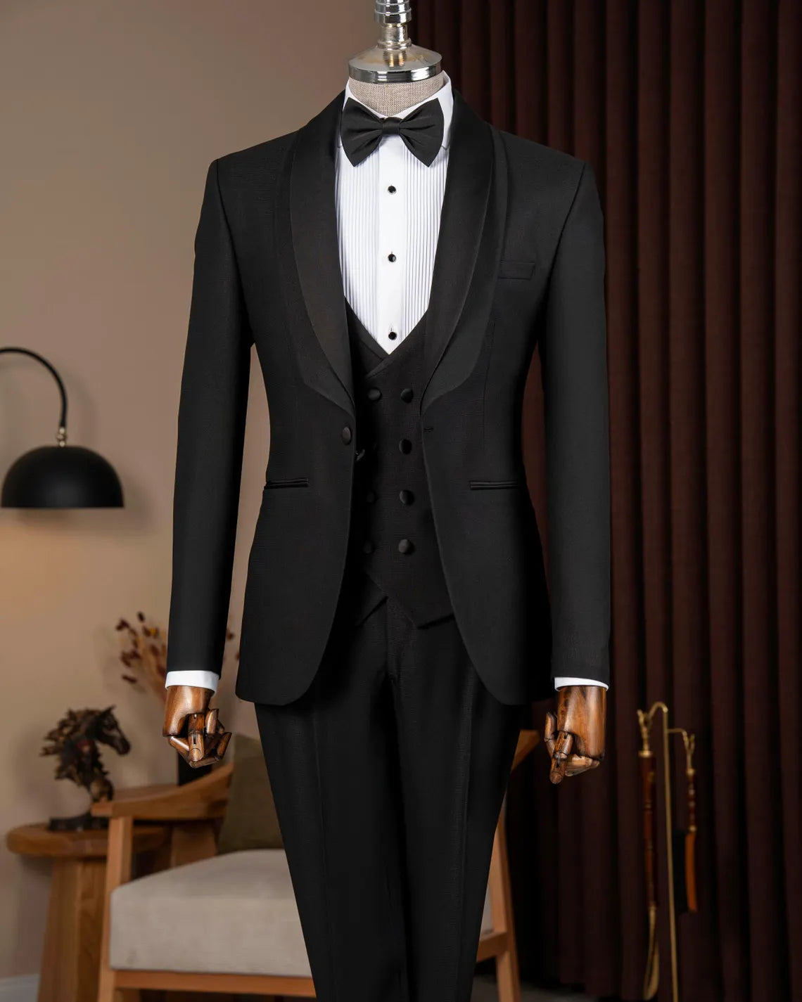 Black Slim Fit Tuxedo Men's 3 Piece Italian Suit