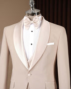 Beige Slim Fit Tuxedo Suit 3 Piece Shawl Collar Wedding Suit
