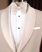 Beige Slim Fit Tuxedo Suit 3 Piece Shawl Collar Wedding Suit