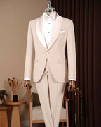 Beige Slim Fit Tuxedo Suit 3 Piece Shawl Collar Wedding Suit