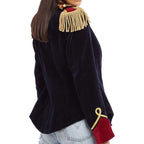 Ladies Dark Blue Velvet Military Hussar Jacket with Golden Braiding