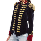 Ladies Dark Blue Velvet Military Hussar Jacket with Golden Braiding