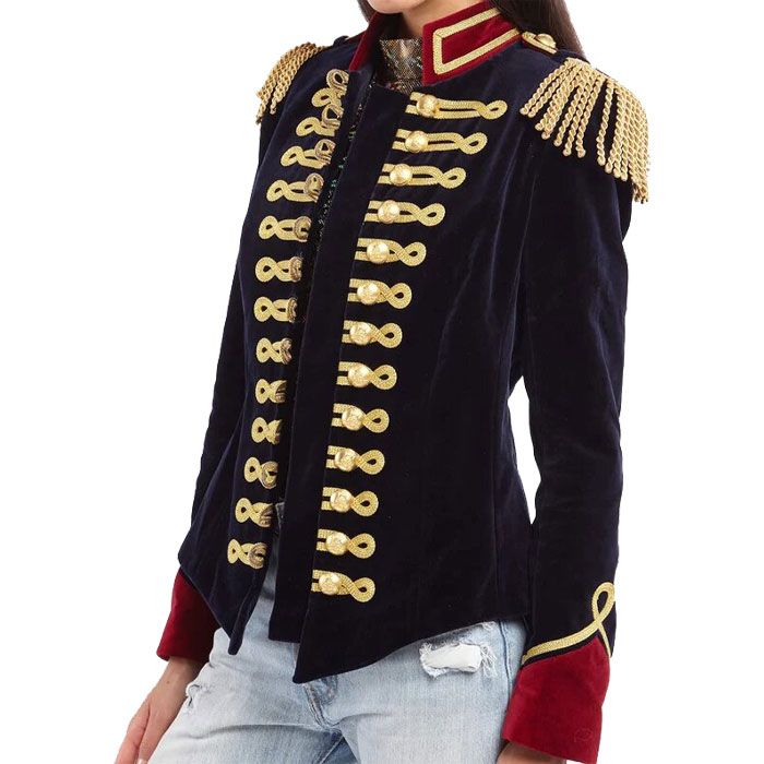 Ladies Dark Blue Velvet Military Hussar Jacket with Golden Braiding