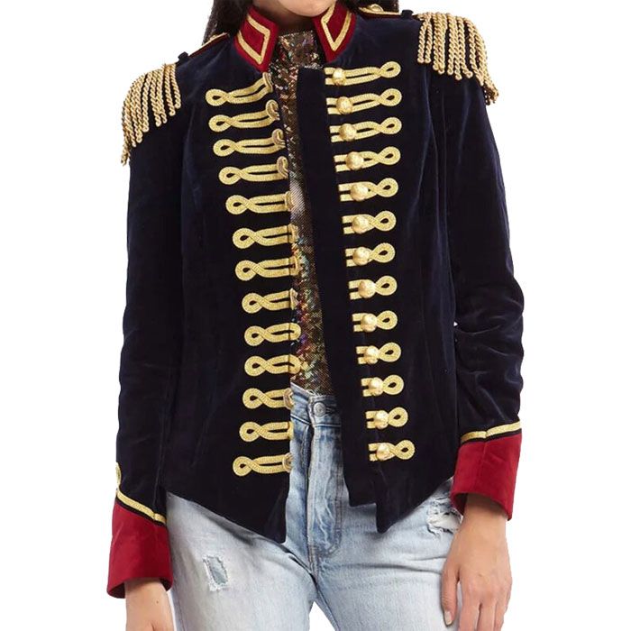Ladies Dark Blue Velvet Military Hussar Jacket with Golden Braiding