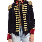 Ladies Dark Blue Velvet Military Hussar Jacket with Golden Braiding