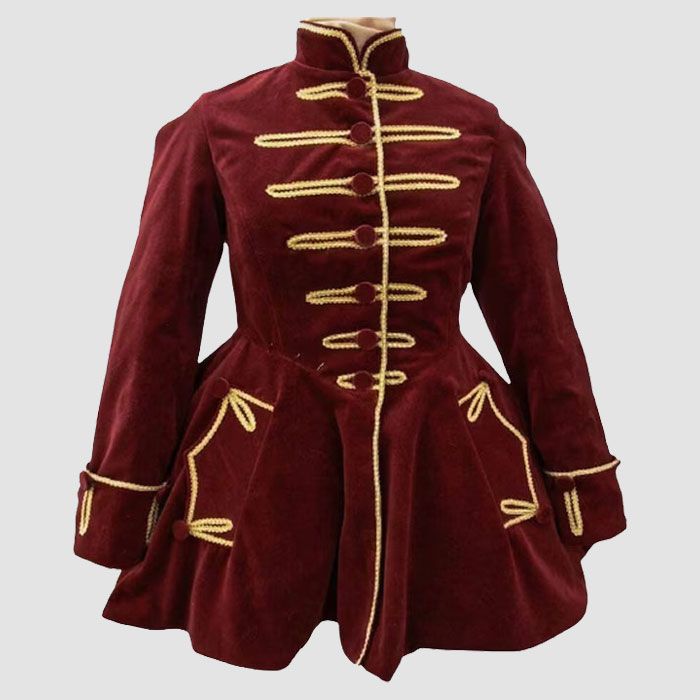 Ladies Maroon 18th Century Riding Habit Frock Dress Ladies Fashion Military Coat