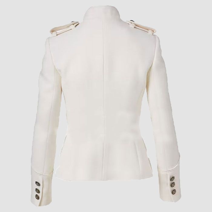 Women Military Style Jacket White Wool Army Blazer