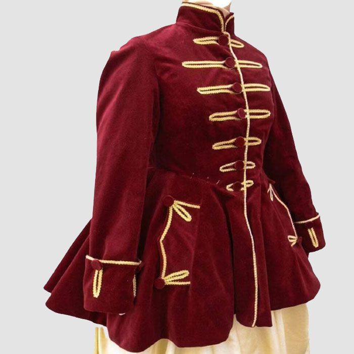 Ladies Maroon 18th Century Riding Habit Frock Dress Ladies Fashion Military Coat
