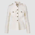 Women Military Style Jacket White Wool Army Blazer