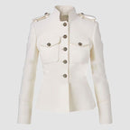 Women Military Style Jacket White Wool Army Blazer