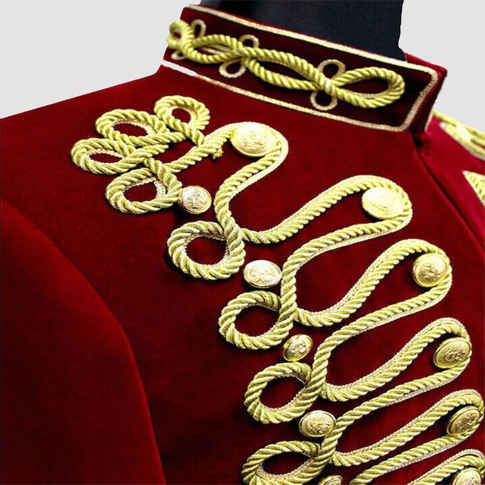 Men Braided Red Velvet Jacket Military Gold Braided Jacket Hussar