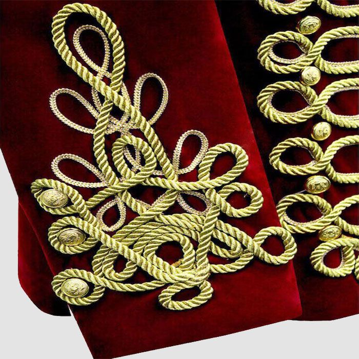 Men Braided Red Velvet Jacket Military Gold Braided Jacket Hussar