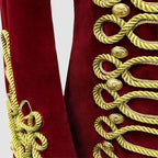 Men Braided Red Velvet Jacket Military Gold Braided Jacket Hussar