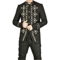 Men Handmade Gold Embroidery Black Military Napoleon Hook Jacket Cotton