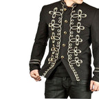 Men Handmade Gold Embroidery Black Military Napoleon Hook Jacket Cotton