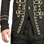 Men Handmade Gold Embroidery Black Military Napoleon Hook Jacket Cotton