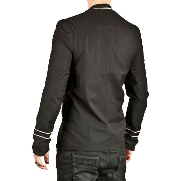 Men Handmade Gold Embroidery Black Military Napoleon Hook Jacket Cotton