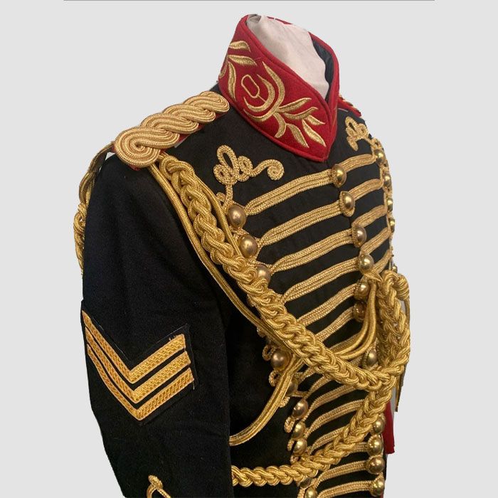 Mens Black Military Jacket Steampunk Gold Braiding Ensemble Epaulette