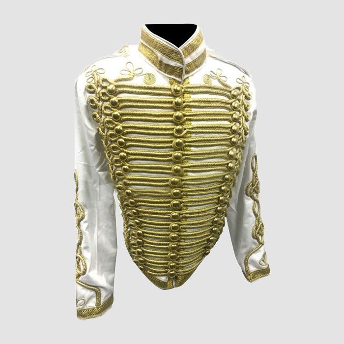 Mens Military Style Hussar White Jacket With Gold Braid