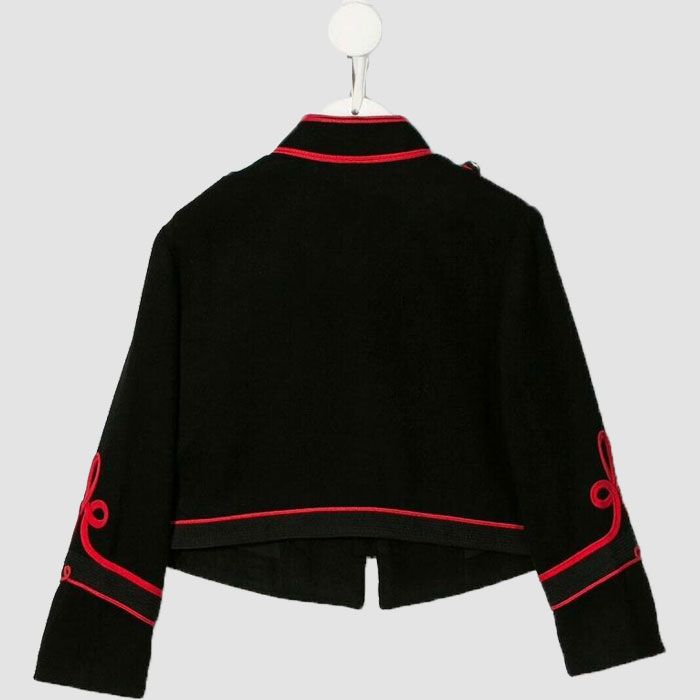 Luxury Black Women Military Wool Jacket Red Embroidery