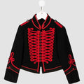 Luxury Black Women Military Wool Jacket Red Embroidery