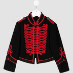 Luxury Black Women Military Wool Jacket Red Embroidery