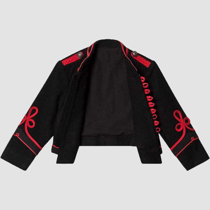 Luxury Black Women Military Wool Jacket Red Embroidery