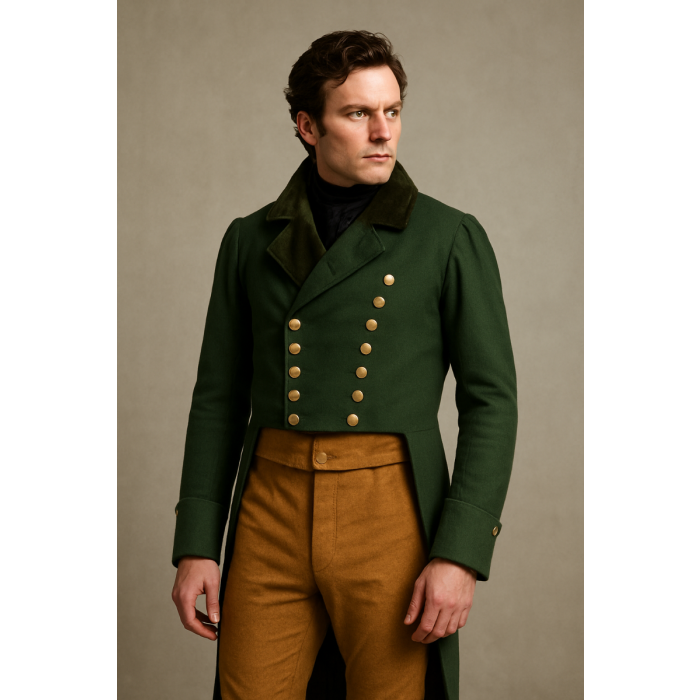 New Men Double Breast Green 1950th Metropolitan Regency Wool Tailcoat