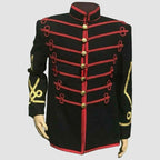 New Musical Paris Cemetery Tunic Black Red Braid Men Wool Hendrix Coat