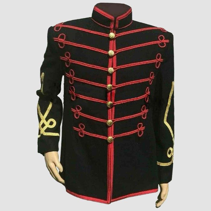New Musical Paris Cemetery Tunic Black Red Braid Men Wool Hendrix Coat