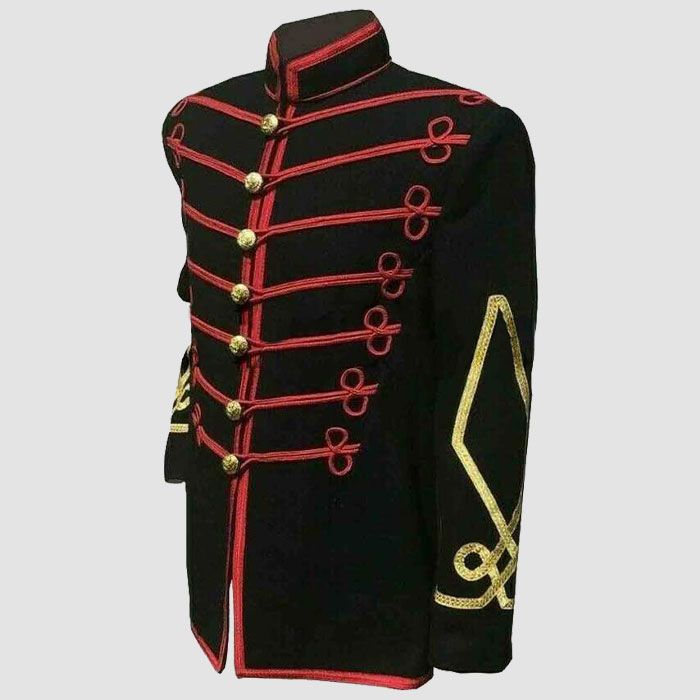 New Musical Paris Cemetery Tunic Black Red Braid Men Wool Hendrix Coat