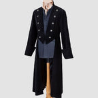 Men Black Admiral Black Gothic Highwayman Coat Military Gothic Wool Coat