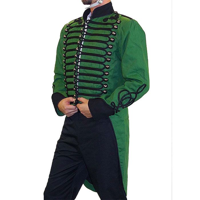Drummer Fashion Green & Black Braiding Wool Military JackeT