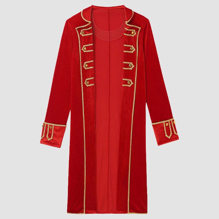 Mens Halloween Pirate Captain Cosplay Costume Lapel Gold Trims Tailcoat Jacket
