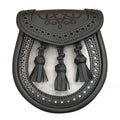 Semi Dress Sporran with Black Brogued and Laser Etched Leather Stag with Leather Tassels