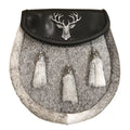 Semi Dress Sporran with Stag on Black Leather with 3 Celtic Chain Tassels