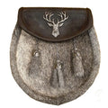 Semi Dress Sporran with Stag on Brown Leather with 3 Celtic Chain Tassels
