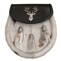 Semi Dress Sporran with Stag on Black Leather with 3 Celtic Chain Tassels