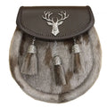 Semi Dress Sporran with Stag on Brown Leather top and 3 Celtic Chain Tassels