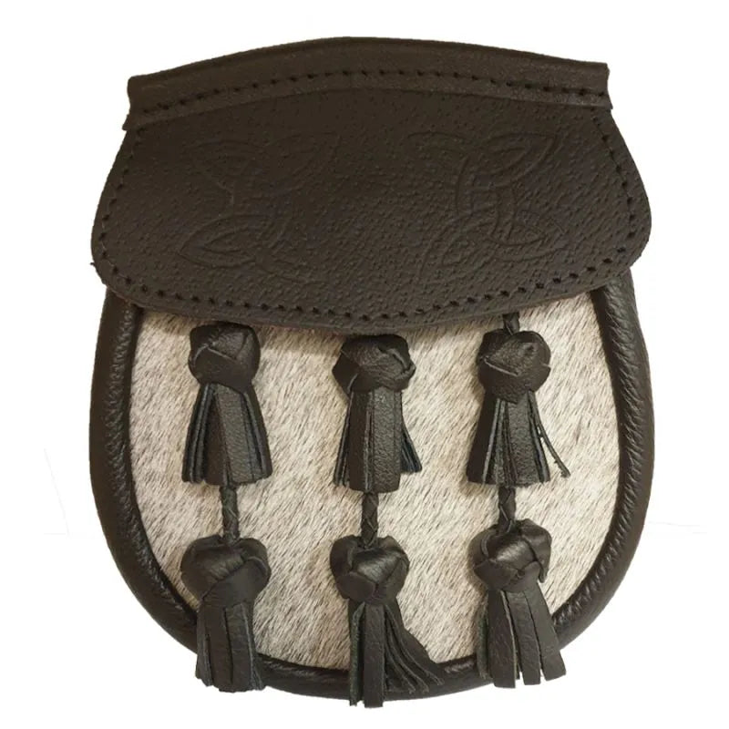 Semi Dress Sporran with Black Leather Flap and Plaited Tasse