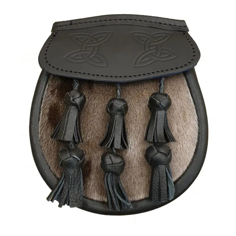Semi Dress Sporran with Black Leather Flap and Plaited Tassel