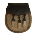 Pony Skin Semi Dress Sporran with Black Leather Flap and 3 Knotted Tassels
