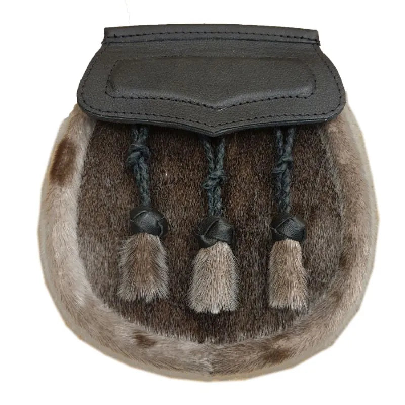 Semi Dress Sporran with Laser Etched Brown Leather Flap and Chrome Tassels