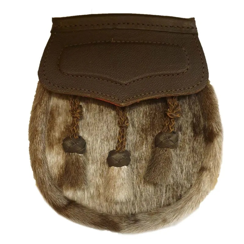 Semi Dress Sporran with Brown Leather Flap and 3 Knotted Tassels