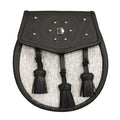 Pony Skin Semi Dress Sporran with Celtic Design Black Leather Flap and Tassels
